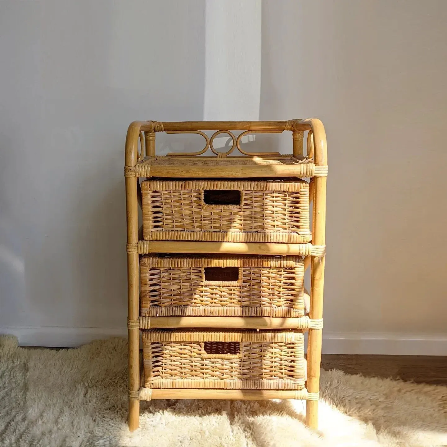 [SOLD] Yes, cane do. Three draws and a whole lot of tropical, cane cool. Vintage bamboo, rattan